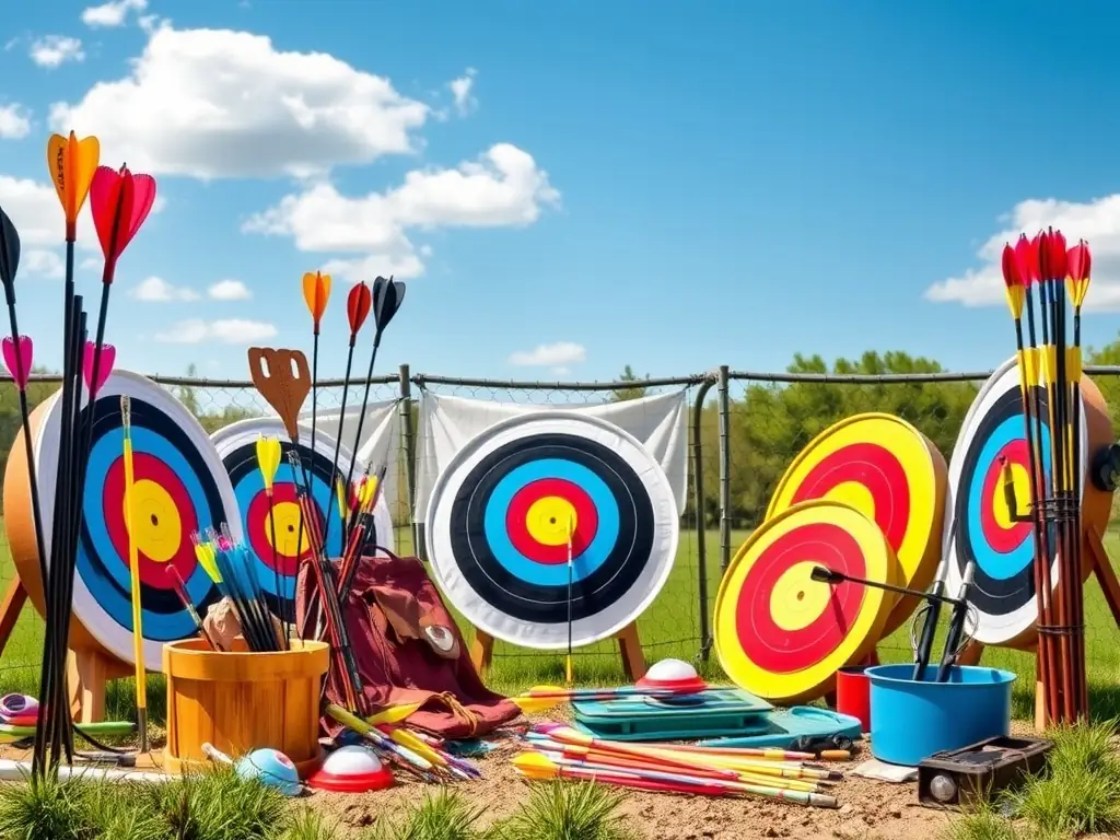 An image showcasing Massilia Arc Club's state-of-the-art archery range, featuring multiple targets and archers in action.