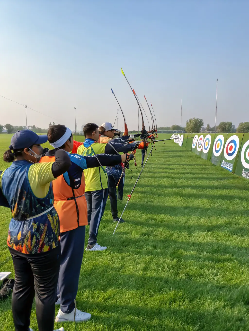 A scenic shot of archers practicing outdoors at Massilia Arc Club, highlighting the natural environment and the club's commitment to outdoor activities.